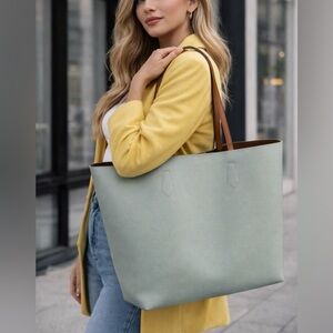 Oroton Light Green and Brown Tote Bag
